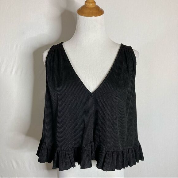 Free People Black No Excuses Draping Crop Top Tank Medium New NWT Tie Back - Picture 4 of 9